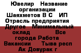 Ювелир › Название организации ­ Шаяхметов В.С., ИП › Отрасль предприятия ­ Другое › Минимальный оклад ­ 80 000 - Все города Работа » Вакансии   . Тыва респ.,Ак-Довурак г.